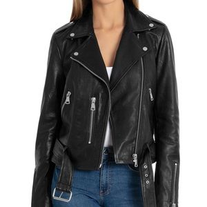 Bagatelle Leather Belted Biker Jacket
